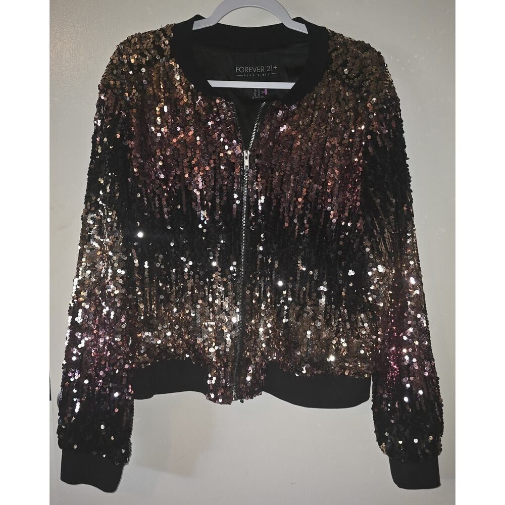 Sequin Bomber Jacket Women Forever 21 Plus Sizes 2X Black , Pink & Gold Hombre